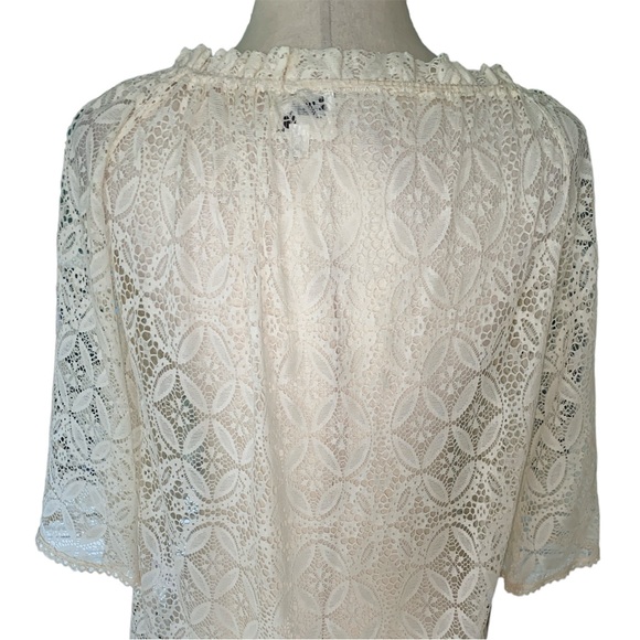 Milly of New York Ivory Lace Eyelet Sheer Tie Neck Blouse - 4 - Picture 6 of 10